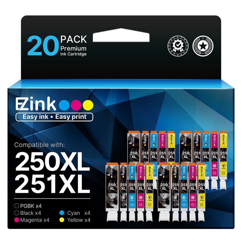 E-Z Ink Compatible Ink Cartridges Replacement for Canon 250 251 XL PGI-250XL CLI-251XL to use with Pixma MX922 MX920 MG5520 MG7520 IX6820 IP8720 MG6620 MG6320 MG7120 (20 Pack) - Image 1